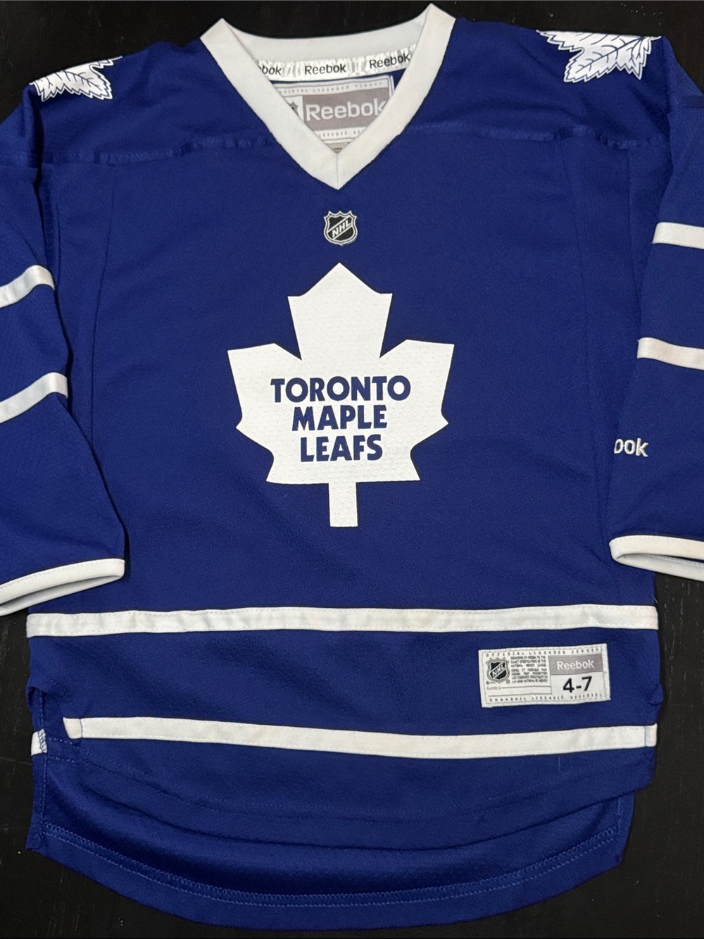 Reebok Blue and White Toronto Maple Leafs Kids Jersey size small